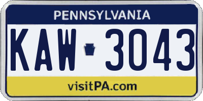 PA license plate KAW3043