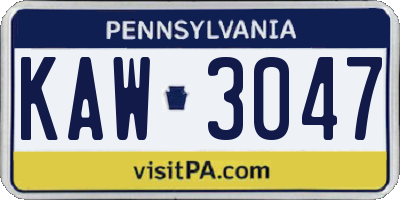 PA license plate KAW3047