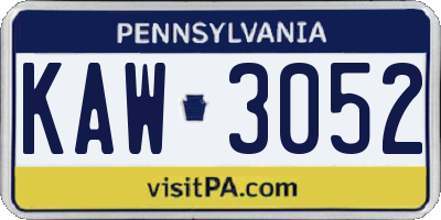 PA license plate KAW3052