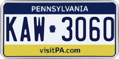 PA license plate KAW3060