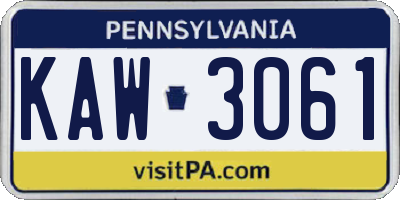 PA license plate KAW3061