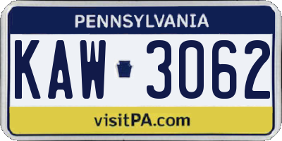 PA license plate KAW3062