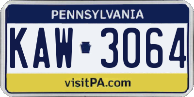 PA license plate KAW3064