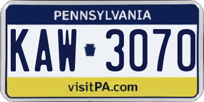 PA license plate KAW3070