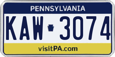 PA license plate KAW3074
