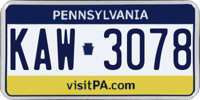 PA license plate KAW3078