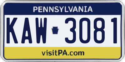 PA license plate KAW3081