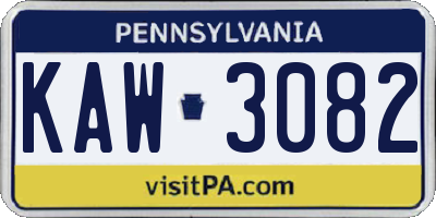 PA license plate KAW3082