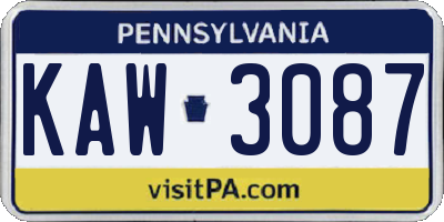 PA license plate KAW3087