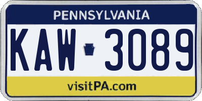 PA license plate KAW3089