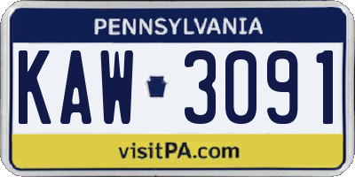 PA license plate KAW3091