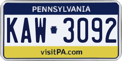 PA license plate KAW3092