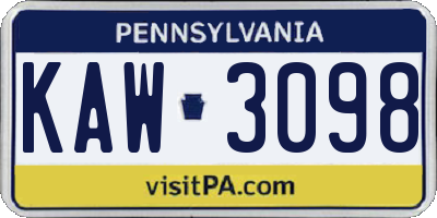 PA license plate KAW3098