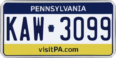 PA license plate KAW3099
