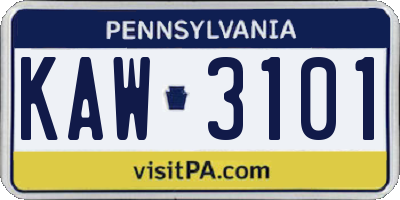 PA license plate KAW3101