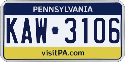 PA license plate KAW3106