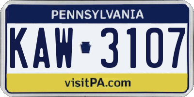 PA license plate KAW3107