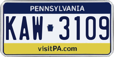 PA license plate KAW3109