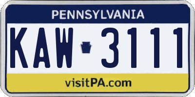PA license plate KAW3111