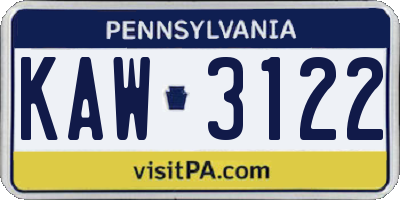 PA license plate KAW3122