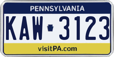 PA license plate KAW3123