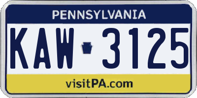 PA license plate KAW3125