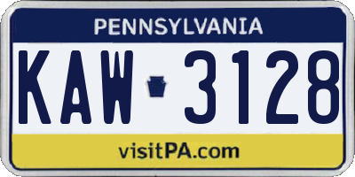 PA license plate KAW3128