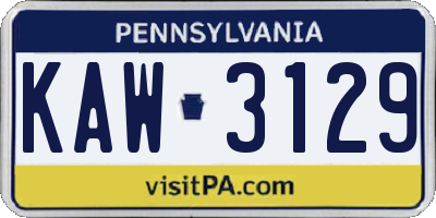 PA license plate KAW3129