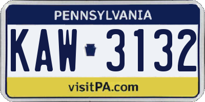 PA license plate KAW3132
