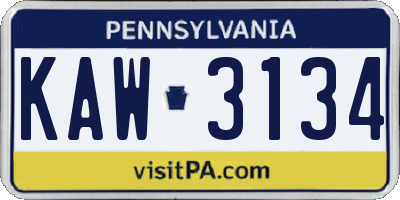 PA license plate KAW3134