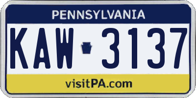 PA license plate KAW3137