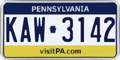 PA license plate KAW3142