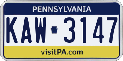 PA license plate KAW3147