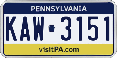 PA license plate KAW3151