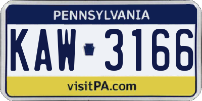 PA license plate KAW3166