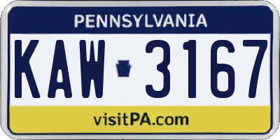 PA license plate KAW3167