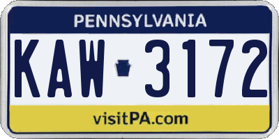 PA license plate KAW3172