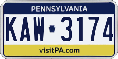 PA license plate KAW3174