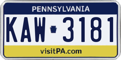 PA license plate KAW3181