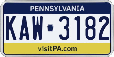 PA license plate KAW3182