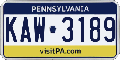 PA license plate KAW3189