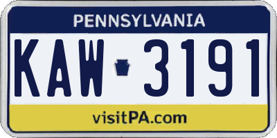 PA license plate KAW3191