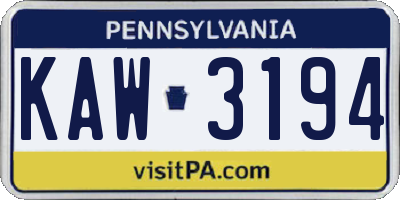PA license plate KAW3194
