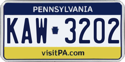 PA license plate KAW3202