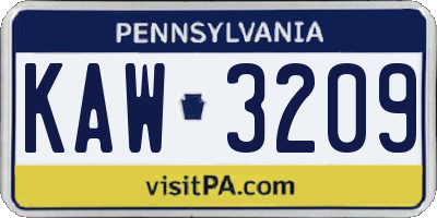 PA license plate KAW3209