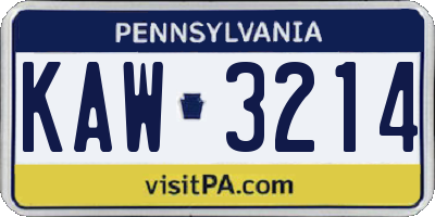 PA license plate KAW3214