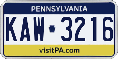PA license plate KAW3216
