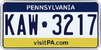 PA license plate KAW3217