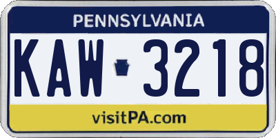 PA license plate KAW3218