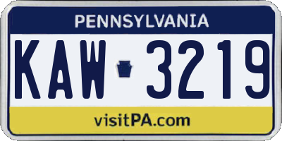 PA license plate KAW3219